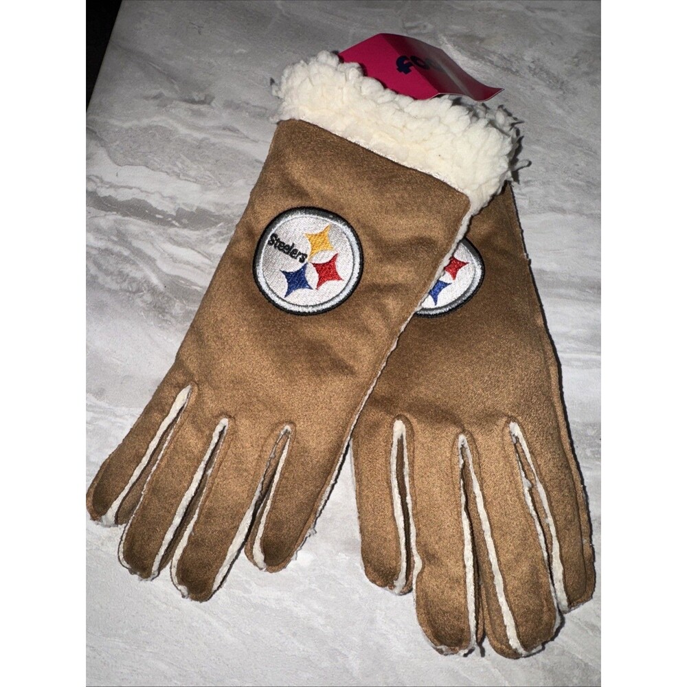 Women’s Sherpa Lined Pittsburgh Steelers Brown Suede Steeler Logo L/XL FOCO